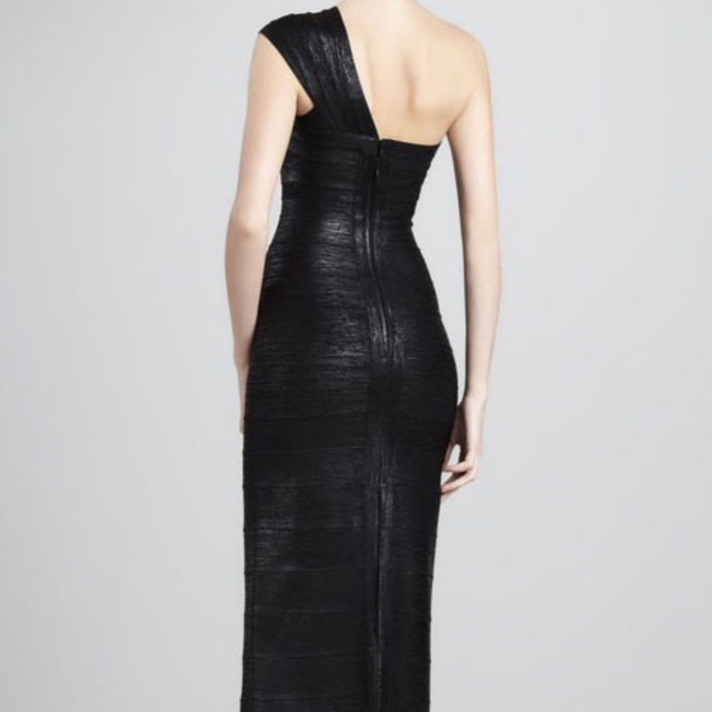 Foil print long bodycon gown in luxurious black